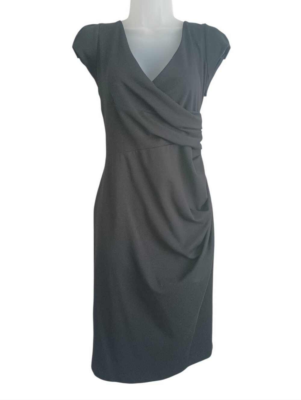 Long Tall Sally Cap Sleeve Ruched Gathered Waist Sheath Dress Size Medium LBD